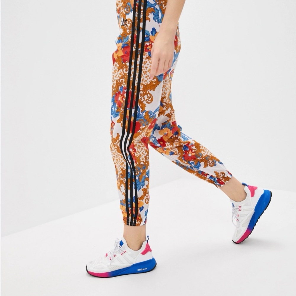 adidas Women's Floral Track Pants - Orange, Blue, White